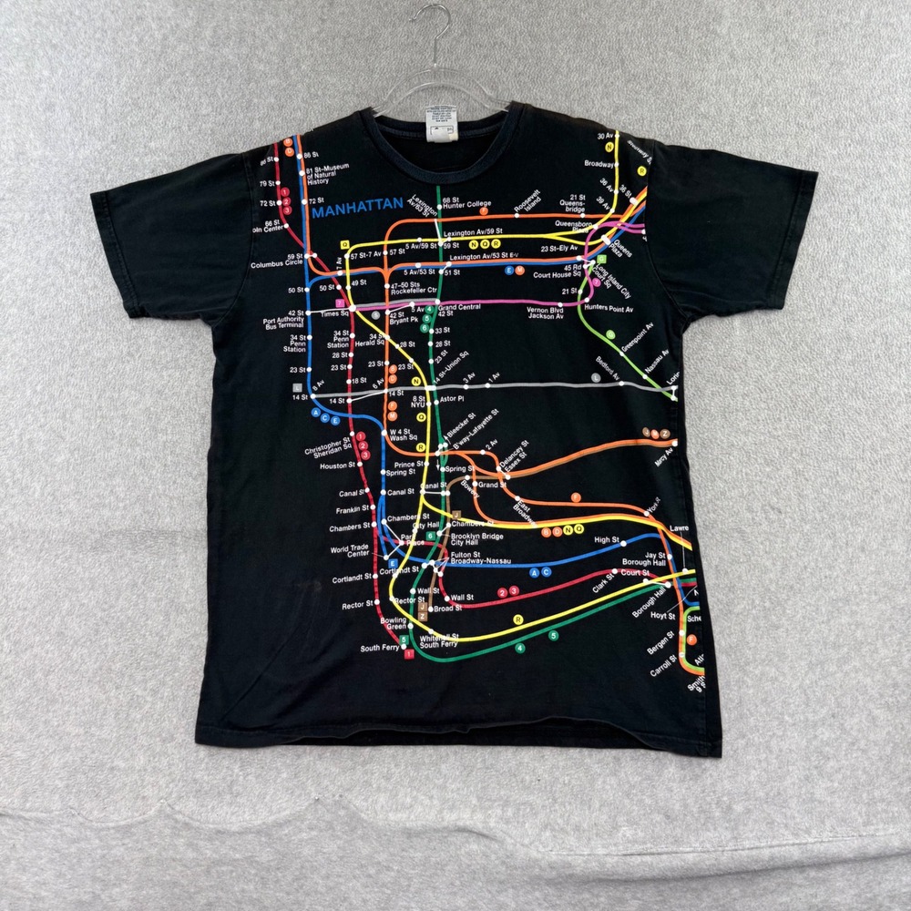 NYC Subway Line Manhattan Subway Map T Shirt Mens XL Black MTA Vintage 90s y2k